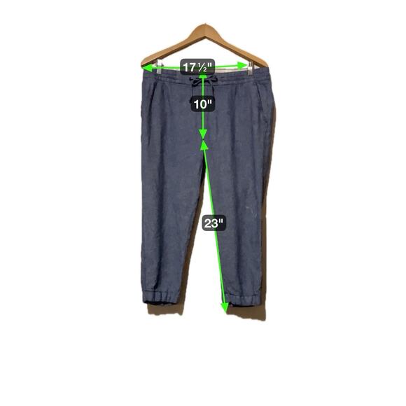 Old Navy Pants Women Size L Blue Linen Blend Pull On Drawstring Pockets - Picture 9 of 9